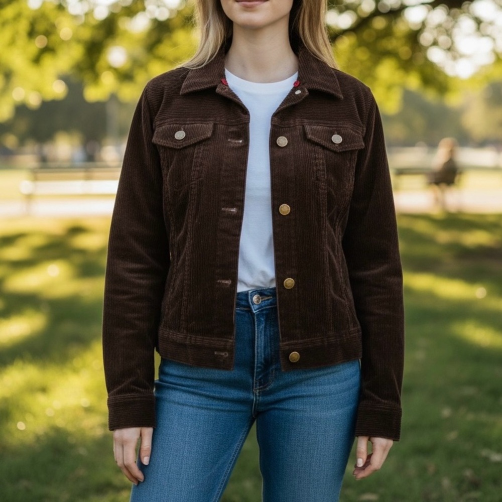 Women’s THEORY Brown Corduroy Button-Front Trucker Jacket Sz S